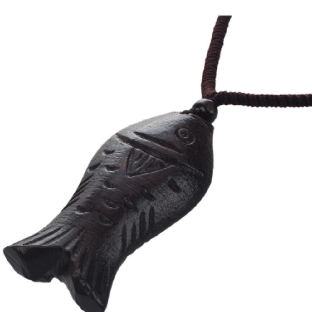 Bohemian Natural Wood Fish Pendant Necklace